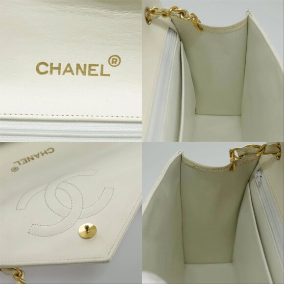 CHANEL Matelasse Big COCO Mark Chain Bag Lamb Skin White Gold CC Auth yk15609AV - Picture 14 of 15